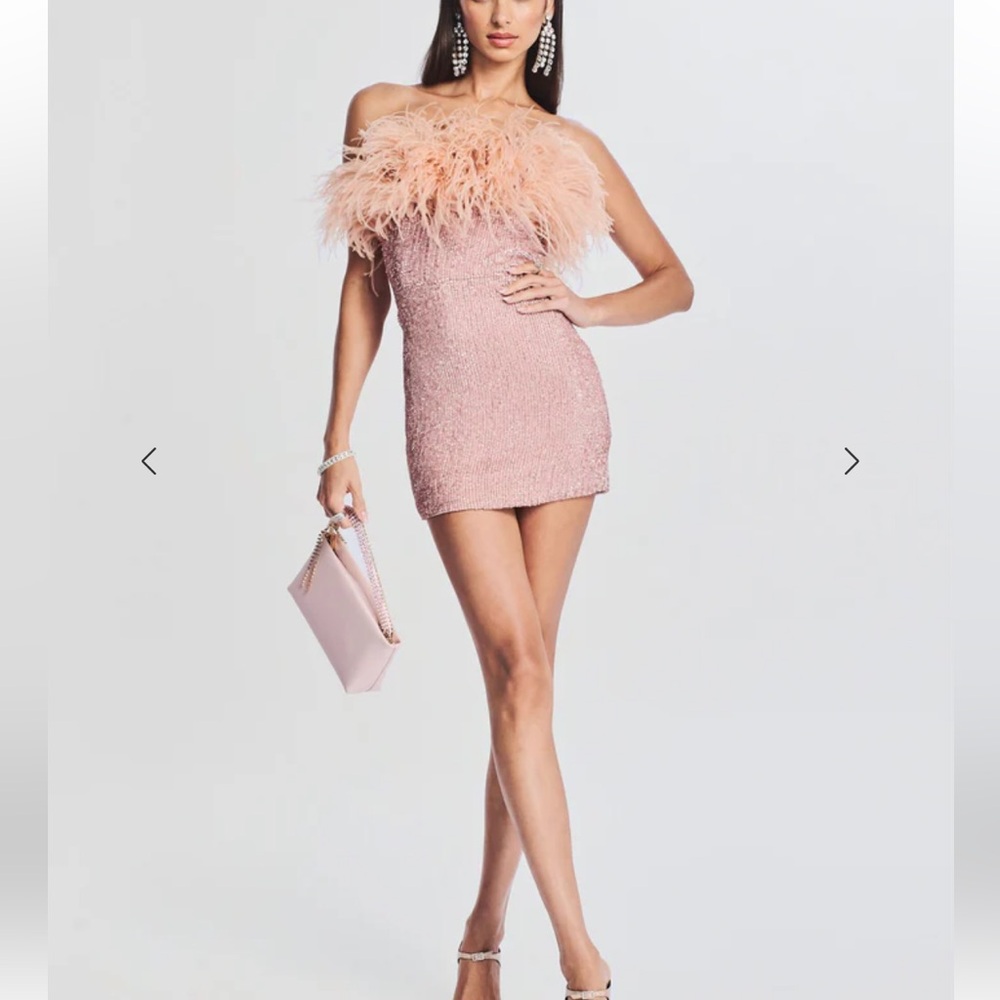 Retrofete Pink One Shoulder Feather Dress